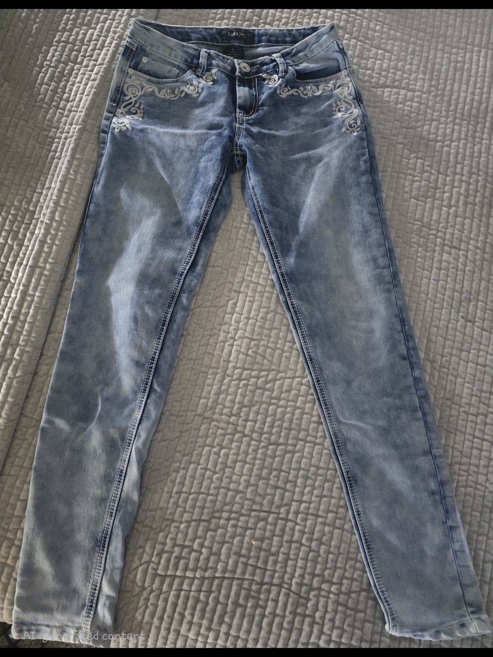 Embroidered Light Blue Skinny Jeans for Women